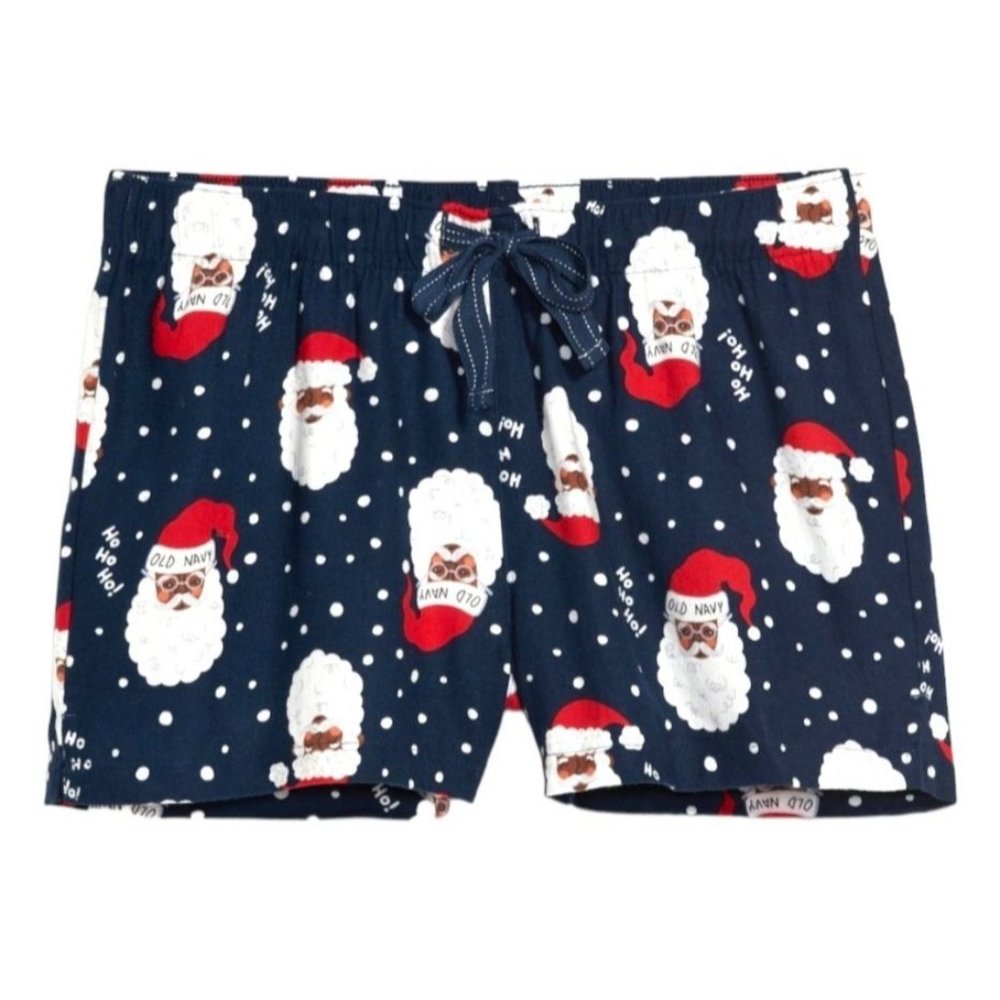 Santa Flannel Shorts Pajamas Sleep Lounge Tan Blue Woman's Size XL JJ3377